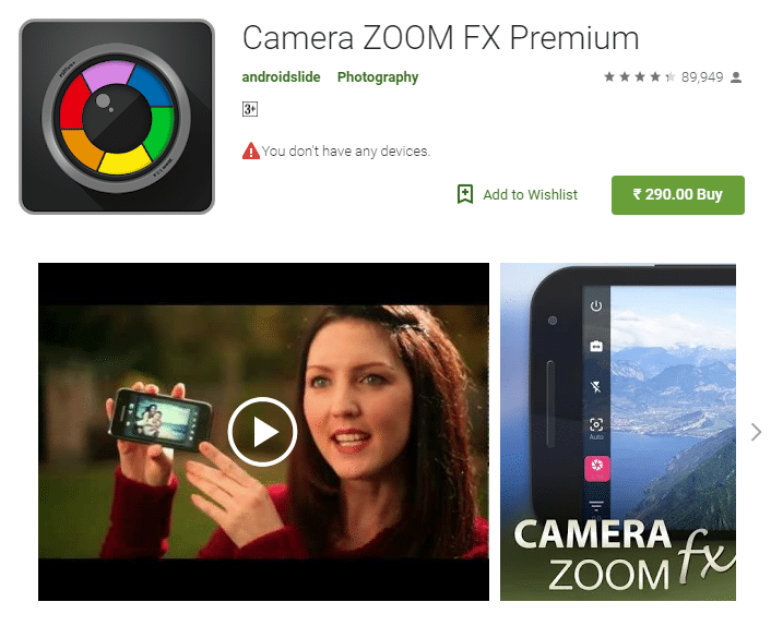 Camera zoom FX android app