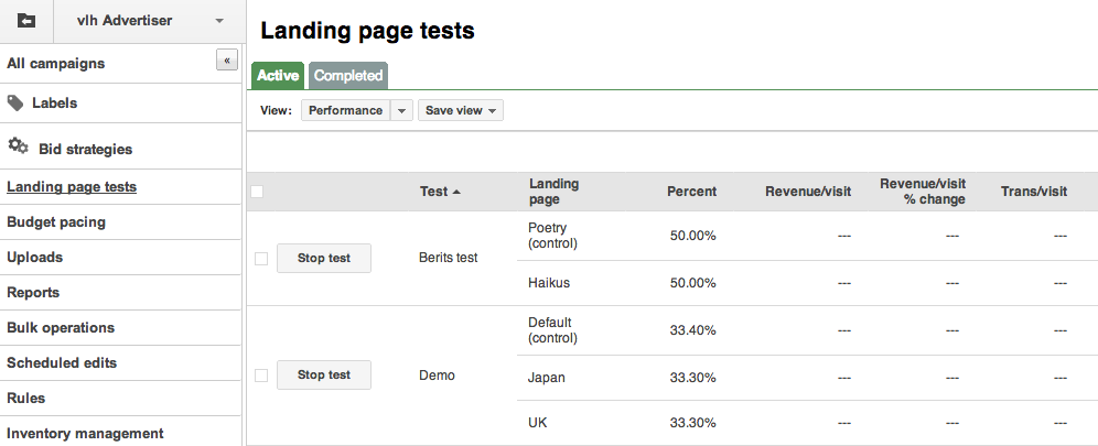 landing pages tests
